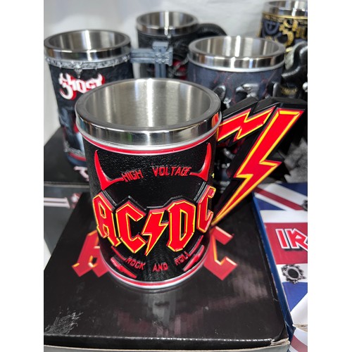 1275 - Eleven Heavy Metal boxed tankards to include Metallica x 2, Ghost x 2, Slayer, Motorhead, Iron Maide... 