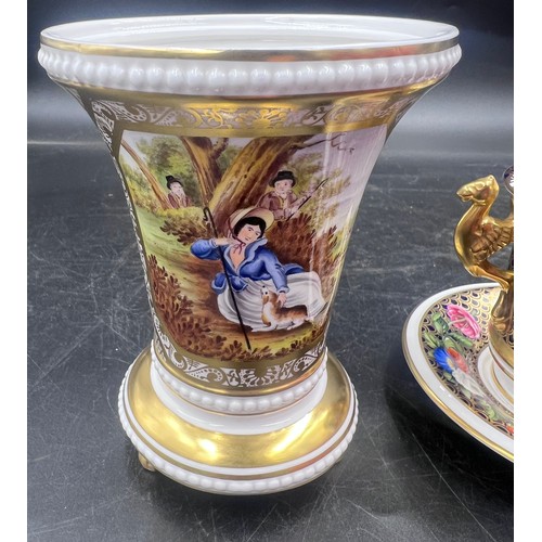 232 - A boxed Spode Regency pattern chocolate pot with cover and saucer decorated with gilt griffin shaped... 