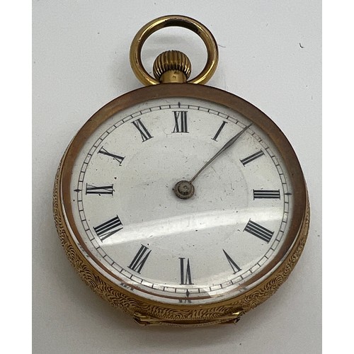 747 - A 19thC pocket watch with 18 carat gold outer case. 4cm diameter approximately. Total weight 50.9gm.