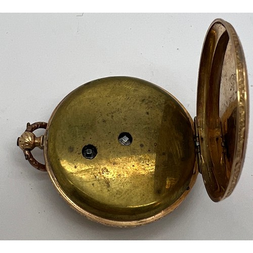 748 - A 19thC continental pocket watch with 14 carat gold outer case. C. Lanier Geneve. 3.5cm diameter. To... 