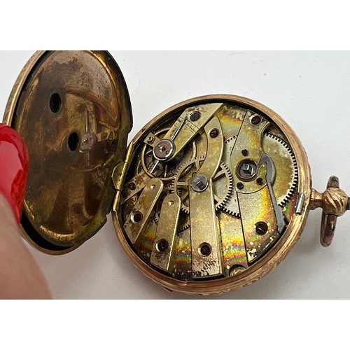 748 - A 19thC continental pocket watch with 14 carat gold outer case. C. Lanier Geneve. 3.5cm diameter. To... 