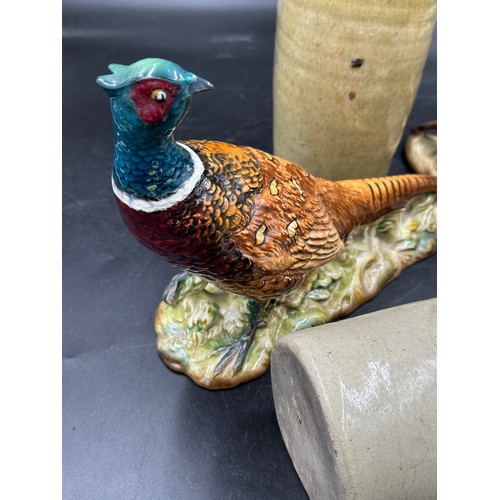 226 - Two Beswick pheasant figurines, both 20cm h together with an Earthenware flask  W.Wrangham Ltd Malto... 