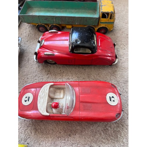 1155 - Diecast and tinplate toys to include Dinky Blaw Knox Bulldozer, Dinky Euclid Rear Dump Truck 965, Di... 