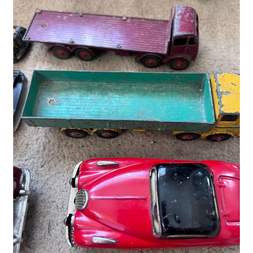 1155 - Diecast and tinplate toys to include Dinky Blaw Knox Bulldozer, Dinky Euclid Rear Dump Truck 965, Di... 