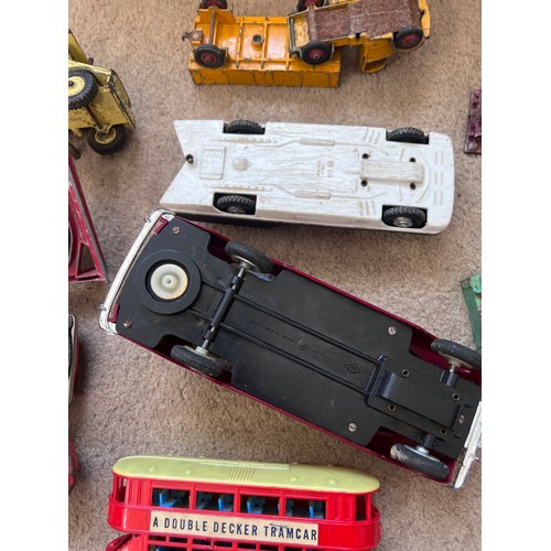 1155 - Diecast and tinplate toys to include Dinky Blaw Knox Bulldozer, Dinky Euclid Rear Dump Truck 965, Di... 