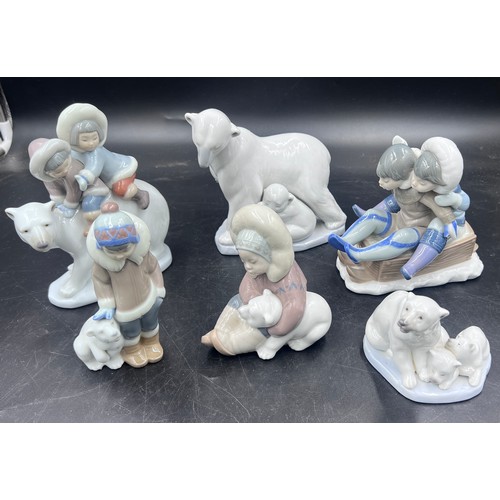 214 - Boxed Lladro Polar Bears and Eskimos to include 5238 Eskimo Boy Wipet, 1195 Eskimo Playing, 5665 Han... 