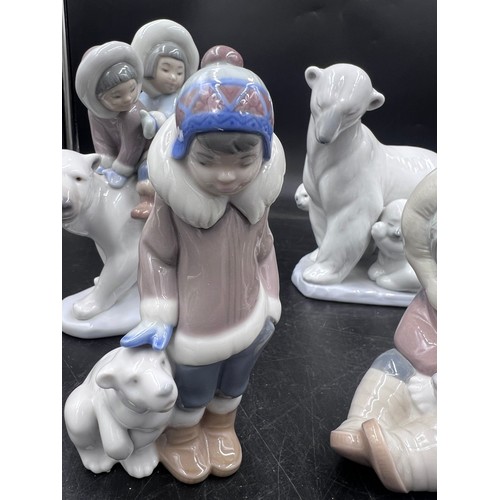 214 - Boxed Lladro Polar Bears and Eskimos to include 5238 Eskimo Boy Wipet, 1195 Eskimo Playing, 5665 Han... 