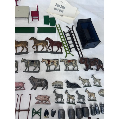 1170 - Farm toy accessories to include lead animals, some plastic and and incomplete Budgie Covered Wagon.