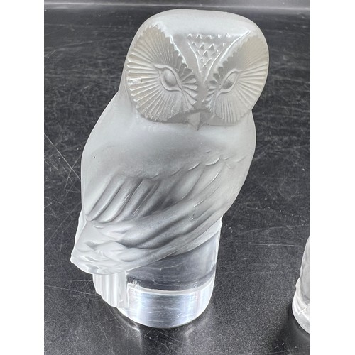 291 - A Lalique owl, 9cm h, signed 'Lalique France' to base together with a Lalique hawk, 5cm h, signed 'L... 