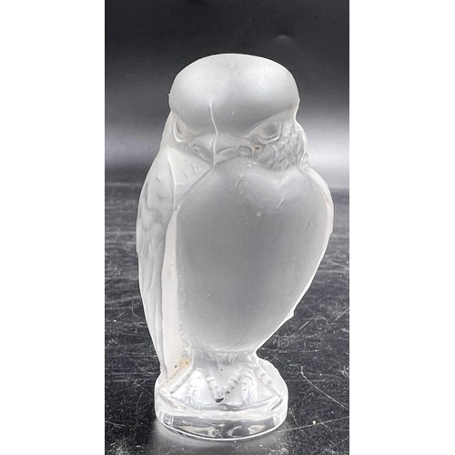 291 - A Lalique owl, 9cm h, signed 'Lalique France' to base together with a Lalique hawk, 5cm h, signed 'L... 