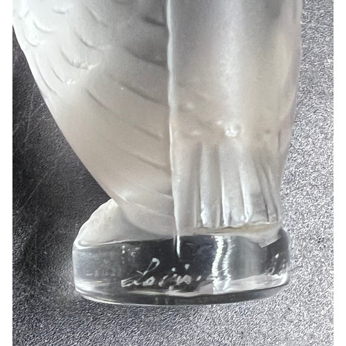 291 - A Lalique owl, 9cm h, signed 'Lalique France' to base together with a Lalique hawk, 5cm h, signed 'L... 