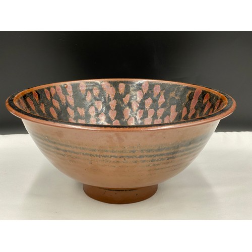 205 - David Lloyd Jones (1928-1994) large stoneware bowl with patterned interior. Impressed LJ mark to bas... 