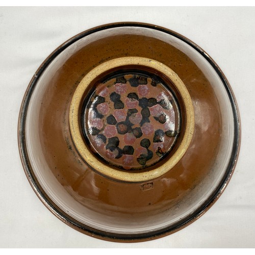 205 - David Lloyd Jones (1928-1994) large stoneware bowl with patterned interior. Impressed LJ mark to bas... 