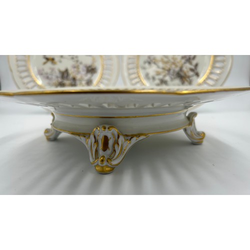 199 - Fischer &  Mieg 19thC porcelain part tea service, with ribbon borders, floral, bird and gold insect ... 