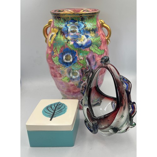 198 - Ceramics and glass to include Maling vase 24cm h, Hornsea pottery Hydrangea pattern lidded pot and a... 