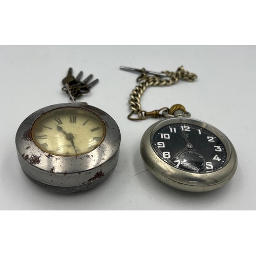 753 - Two pocket watches to include military Zenith with chain and a metal cased watch.