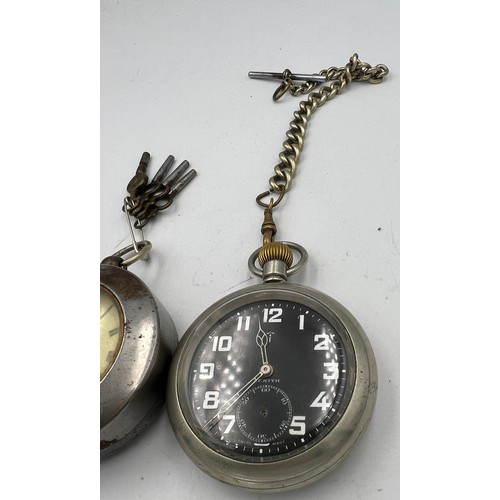 753 - Two pocket watches to include military Zenith with chain and a metal cased watch.