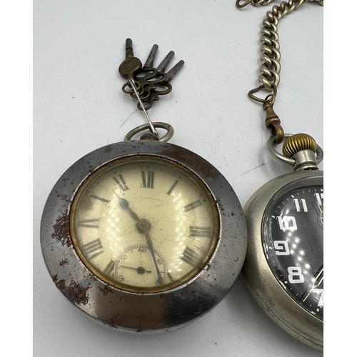 753 - Two pocket watches to include military Zenith with chain and a metal cased watch.