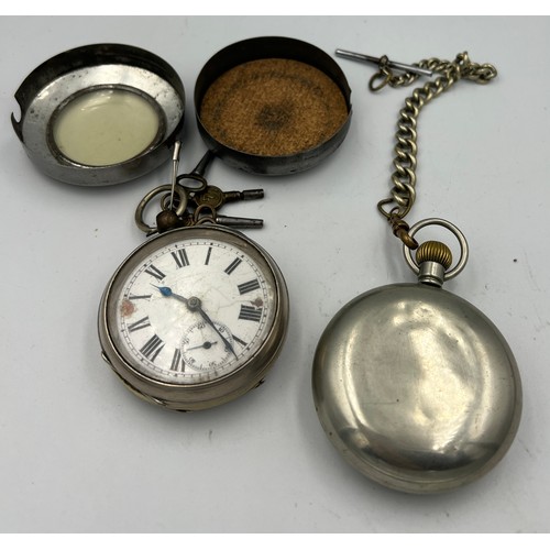 753 - Two pocket watches to include military Zenith with chain and a metal cased watch.