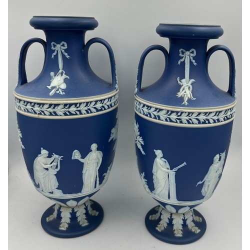 185 - A pair of Wedgwood Jasperware vases, 23cm h.