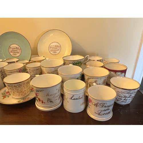 191 - A large quantity of mainly 19thC Christening mugs, cups and saucers and plates.