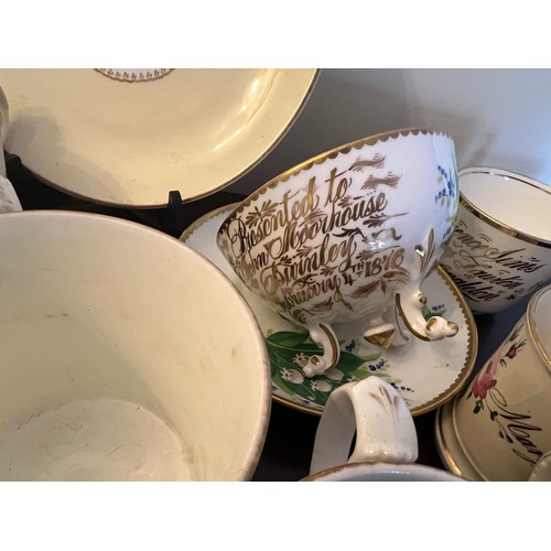 191 - A large quantity of mainly 19thC Christening mugs, cups and saucers and plates.