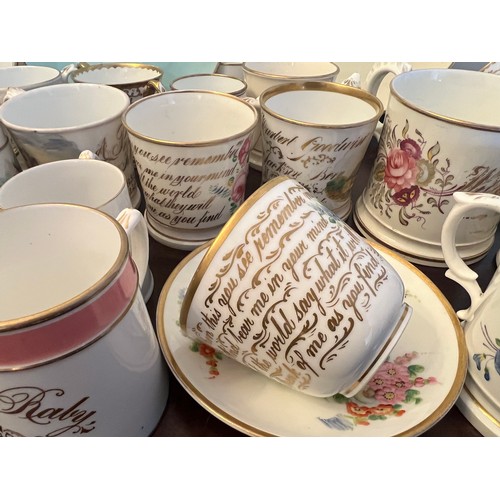 191 - A large quantity of mainly 19thC Christening mugs, cups and saucers and plates.