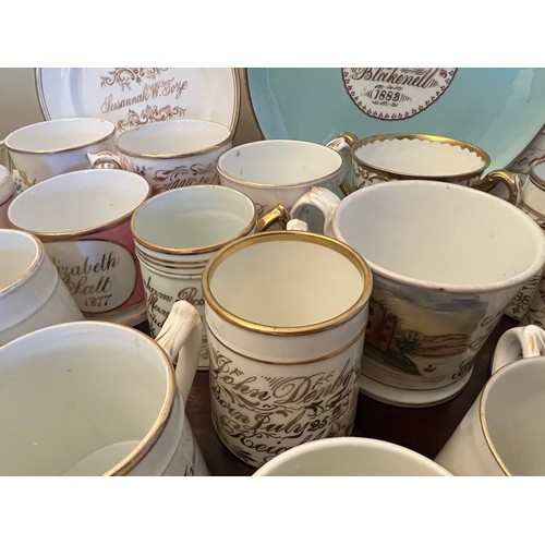 191 - A large quantity of mainly 19thC Christening mugs, cups and saucers and plates.