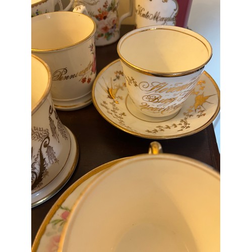 191 - A large quantity of mainly 19thC Christening mugs, cups and saucers and plates.