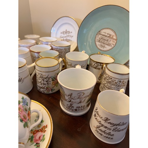 191 - A large quantity of mainly 19thC Christening mugs, cups and saucers and plates.