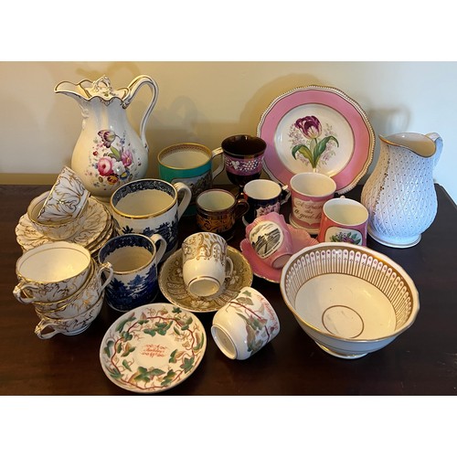 193 - A quantity of 19thC ceramics to include copper lustre, Derby birthday cup and saucer, mugs, jugs etc... 