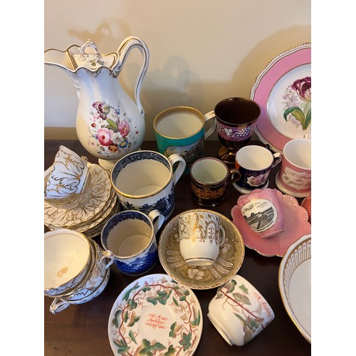 193 - A quantity of 19thC ceramics to include copper lustre, Derby birthday cup and saucer, mugs, jugs etc... 