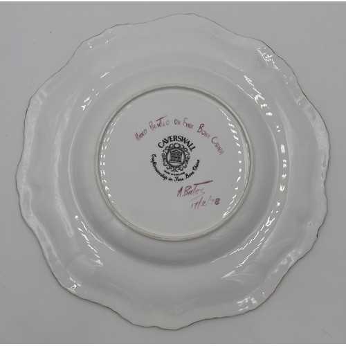 180 - A selection of Caverswall bone china : 3 x plates, one with fruit signed by Michael Bates 1978, one ... 