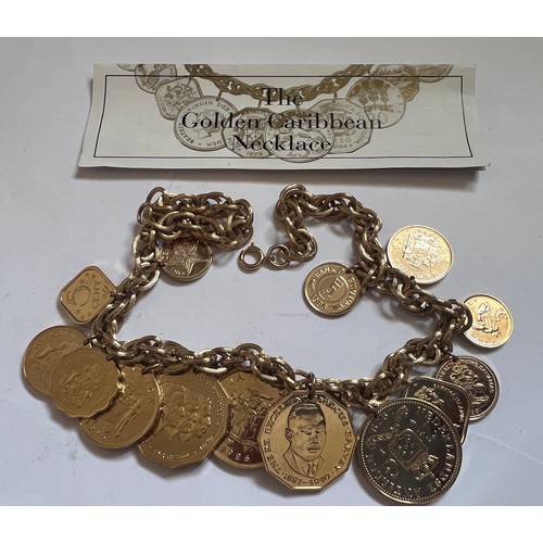 424 - Franklin mint, a gold plated 'The Golden Caribbean Necklace' with coins from the Caribbean