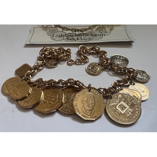 424 - Franklin mint, a gold plated 'The Golden Caribbean Necklace' with coins from the Caribbean