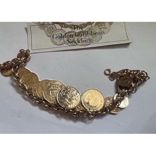 424 - Franklin mint, a gold plated 'The Golden Caribbean Necklace' with coins from the Caribbean