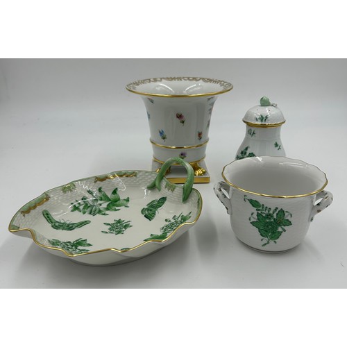 182 - Selection of 4 Herend ceramics to include a trinket/sweet dish; a sugar shaker; a pot with handles m... 