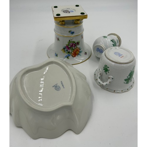 182 - Selection of 4 Herend ceramics to include a trinket/sweet dish; a sugar shaker; a pot with handles m... 