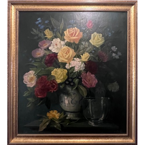 1400 - Walter Goodin (British 1907-1992) Still Life oil on board, flowers in vase. 56cm x 49 cm approximate... 