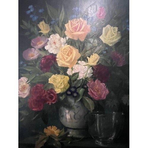 1400 - Walter Goodin (British 1907-1992) Still Life oil on board, flowers in vase. 56cm x 49 cm approximate... 