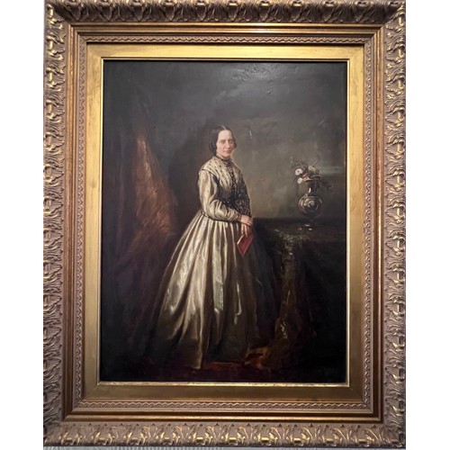 1397 - A 19thC oil on board portrait of a lady in decorative gilt frame. 54cm x 41cm.