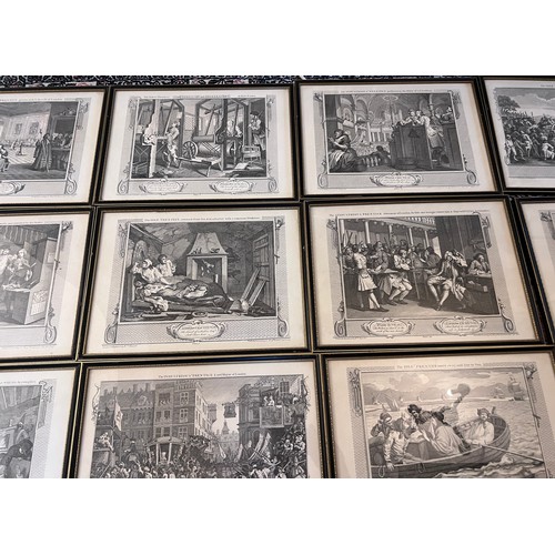 1376 - Set of twelve framed Hogarth prints, Industry and Idleness.