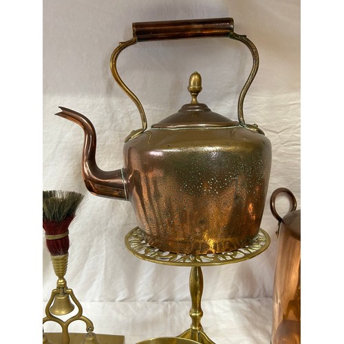 414 - Large collection of Copper and Brass to include a Copper Water Boiler/Urn (32cm), copper kettle (29c... 