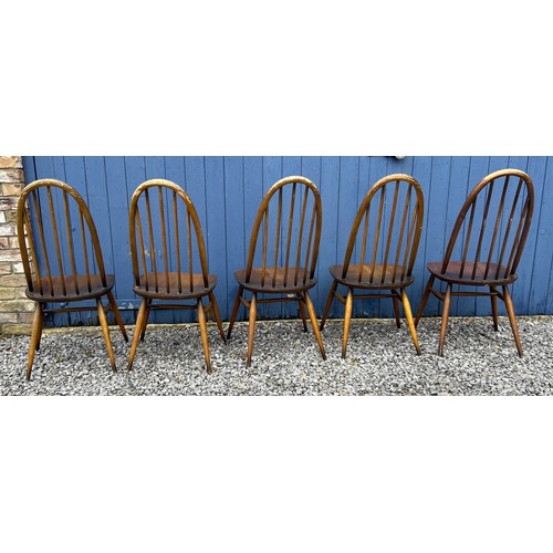 33 - Five Ercol Quaker stick back dining chairs 95cm back, 42cm seat.