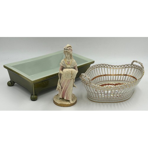 164 - Royal Worcester Figurine 1016 - V12 - 20.5cm along with a Dresden lattice work fruit bowl 24.5cm and... 