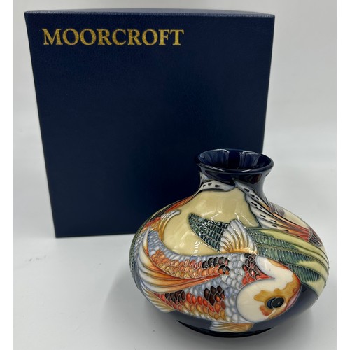 165 - A boxed Quiet Waters Moorcroft squat vase, dated 2002. 10cm h.