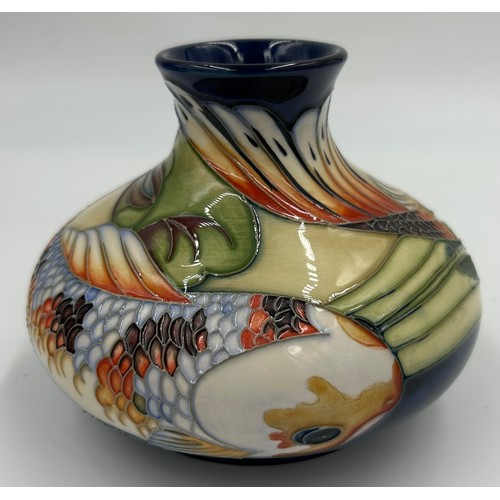 165 - A boxed Quiet Waters Moorcroft squat vase, dated 2002. 10cm h.