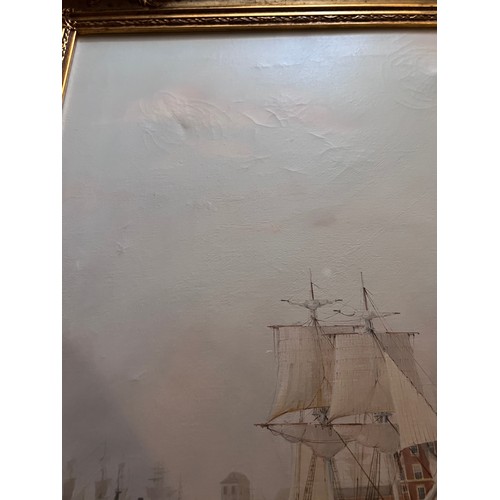 1389 - David C. Bell 1950, Sailing Ships off Hull. Signed L.L. 59.5 x 90cms.