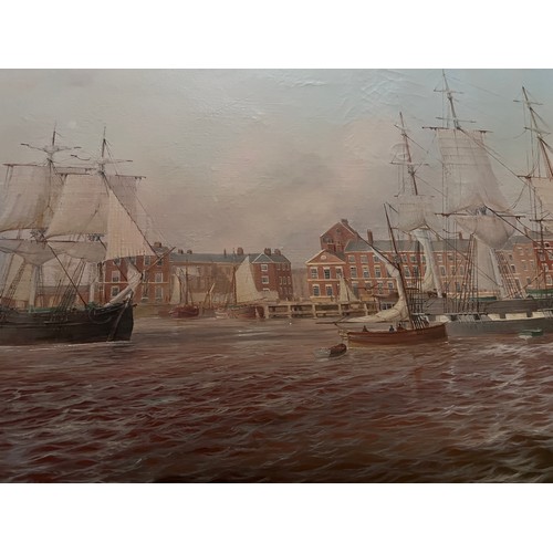 1389 - David C. Bell 1950, Sailing Ships off Hull. Signed L.L. 59.5 x 90cms.