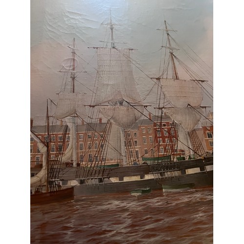 1389 - David C. Bell 1950, Sailing Ships off Hull. Signed L.L. 59.5 x 90cms.